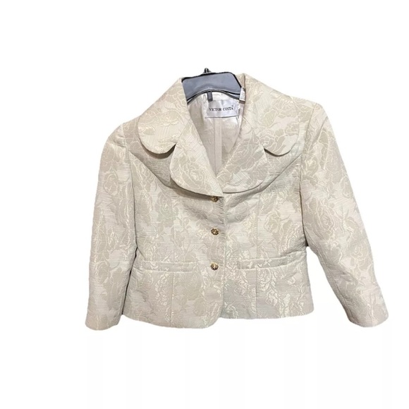 Victor Costa Women 10 Vintage Cream Damask 3/4 Sleeve Blazer - Picture 1 of 3